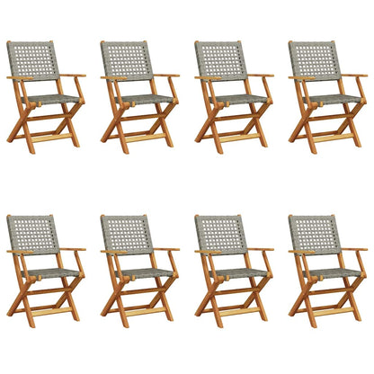 Chaises de jardin pliantes lot de 8 gris poly rotin bois massif