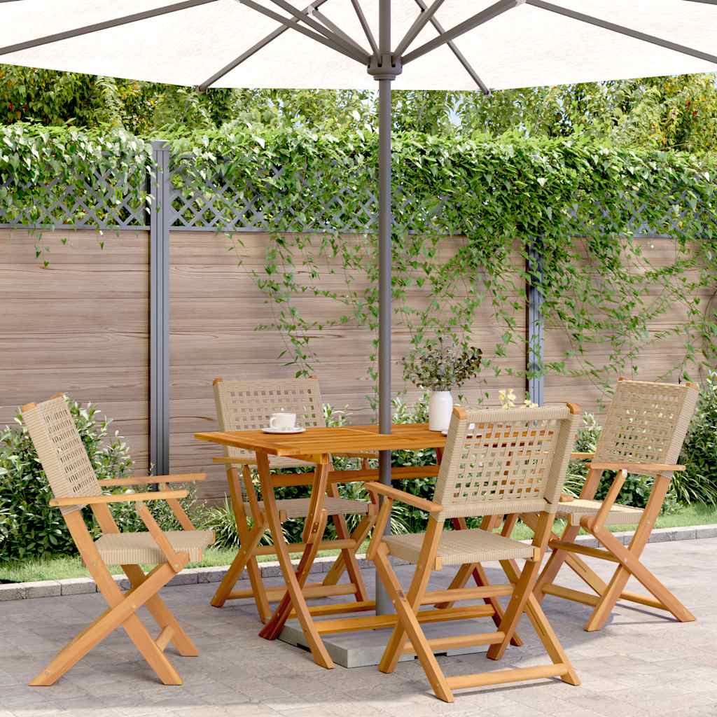 Chaises de jardin pliantes lot de 4 beige rotin et bois massif