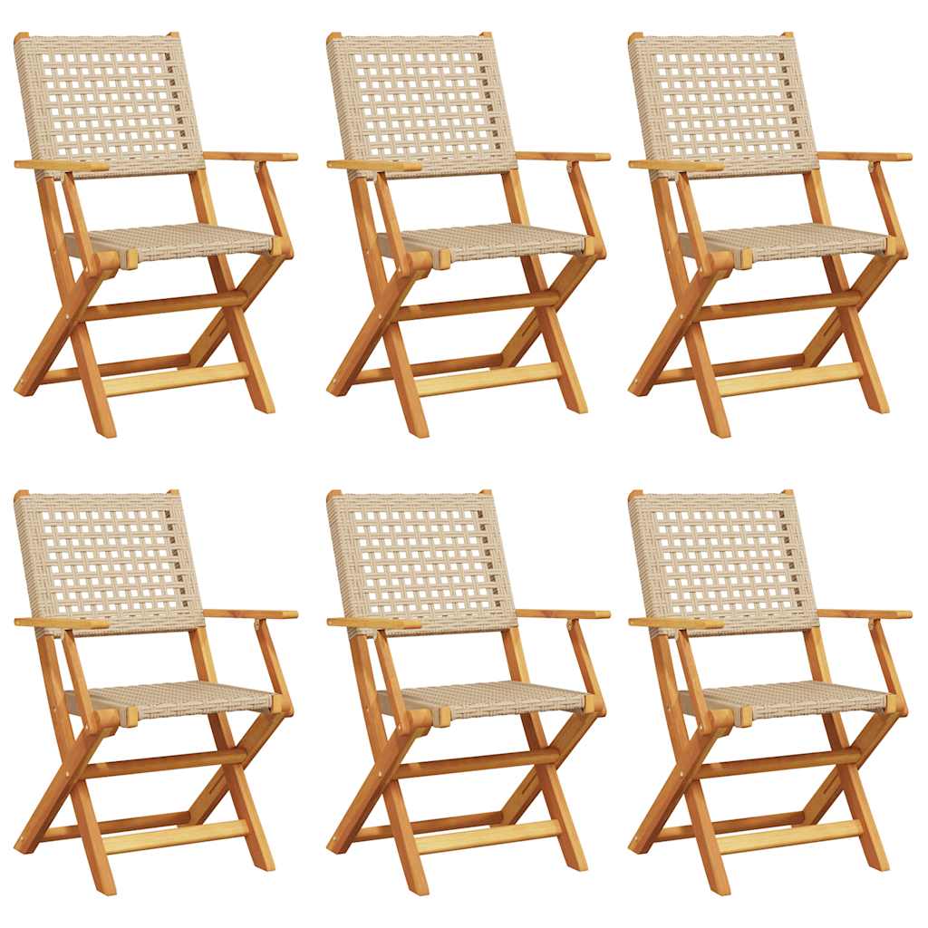 Chaises de jardin pliantes lot de 6 beige rotin et bois massif