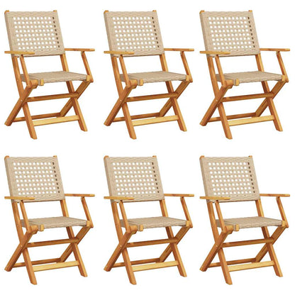 Chaises de jardin pliantes lot de 6 beige rotin et bois massif