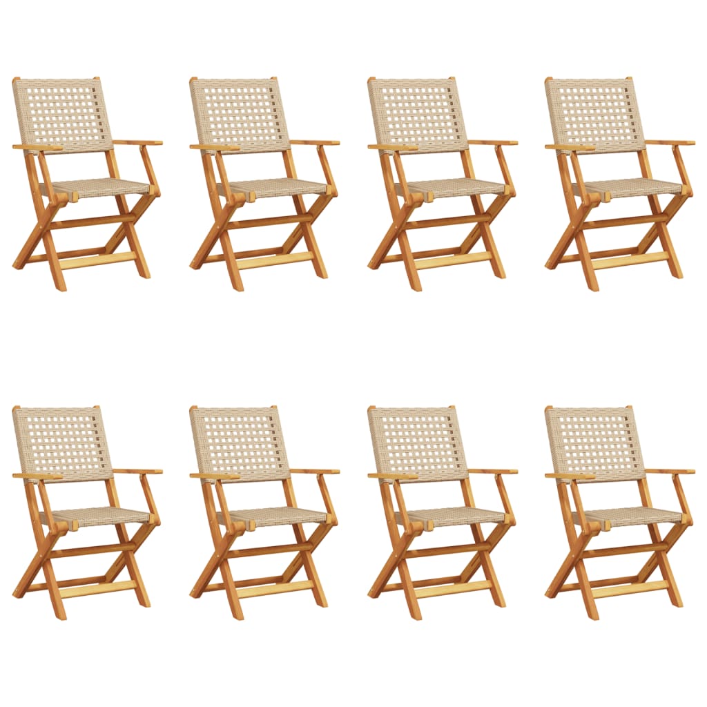 Chaises de jardin pliantes lot de 8 beige rotin et bois massif