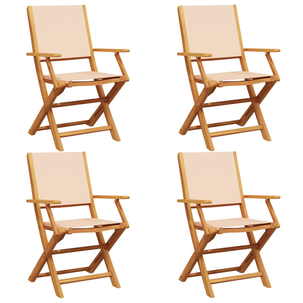 Chaises de jardin pliantes lot de 4 beige tissu et bois massif