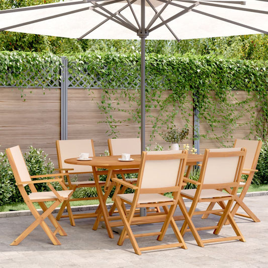 Chaises de jardin pliantes lot de 6 beige tissu et bois massif