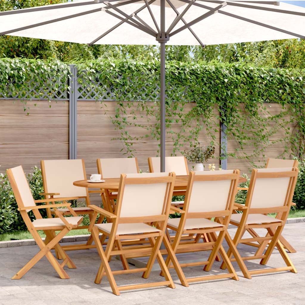 Chaises de jardin pliantes lot de 8 beige tissu et bois massif