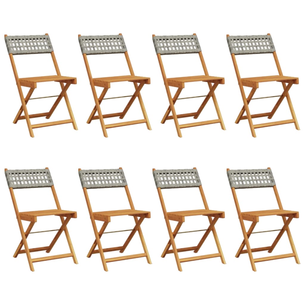 Chaises de jardin pliantes lot de 8 gris poly rotin bois massif