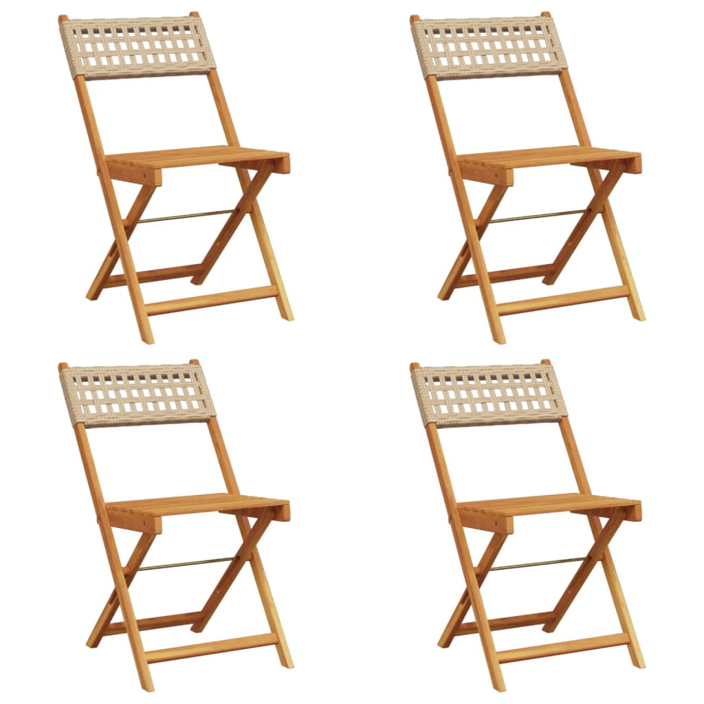 Chaises de jardin pliantes lot de 4 beige rotin et bois massif