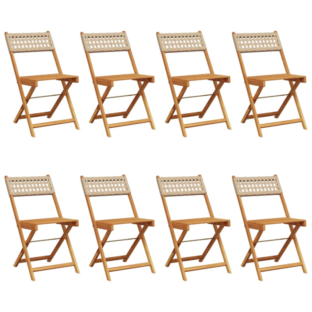 Chaises de jardin pliantes lot de 8 beige rotin et bois massif