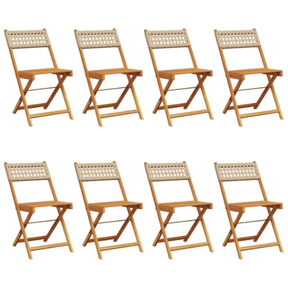 Chaises de jardin pliantes lot de 8 beige rotin et bois massif