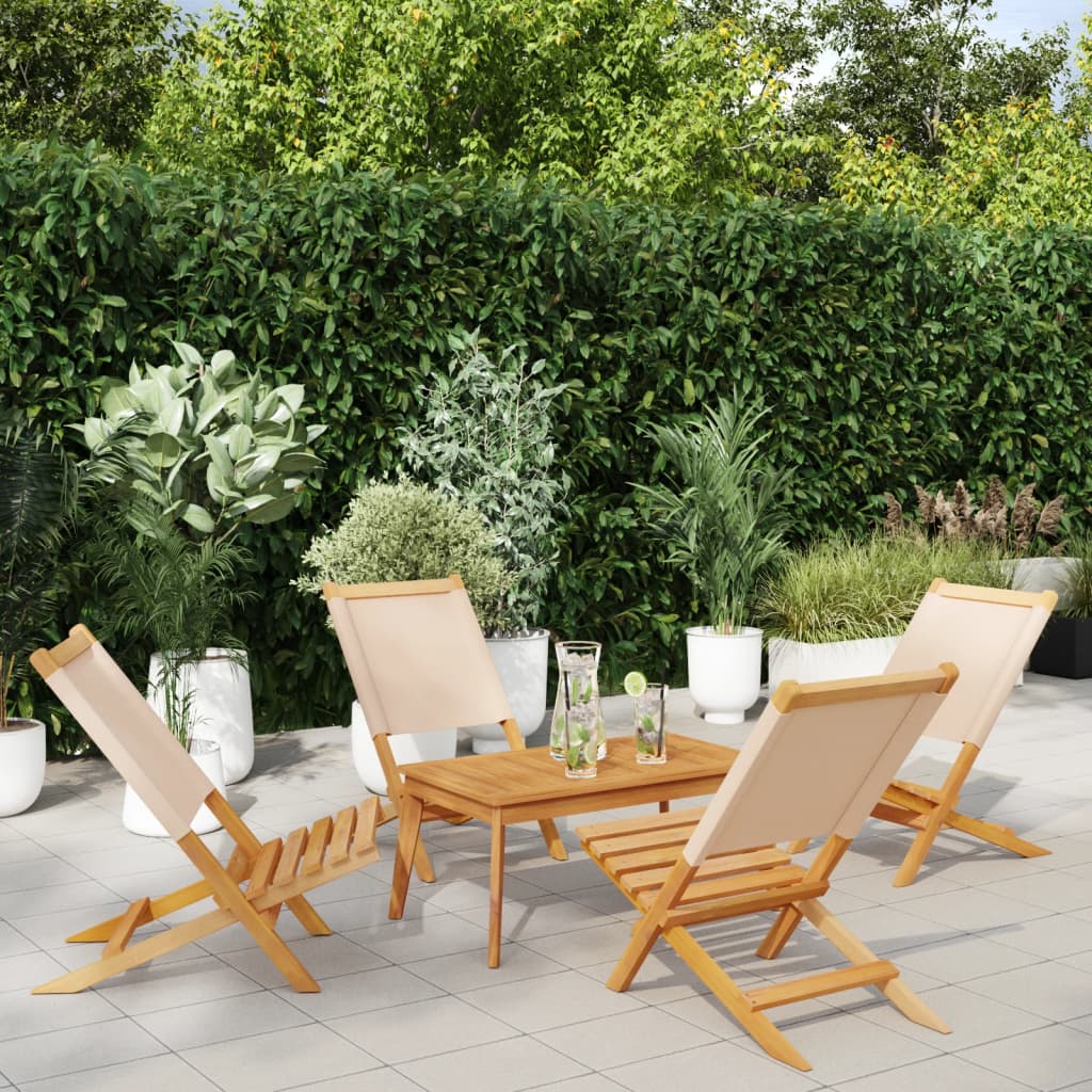 Chaises de jardin pliantes lot de 4 beige tissu et bois massif