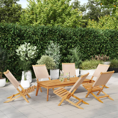 Chaises de jardin pliantes lot de 6 beige tissu et bois massif