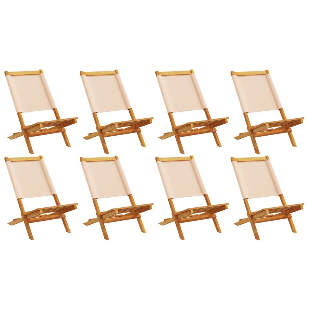 Chaises de jardin pliantes lot de 8 beige tissu et bois massif