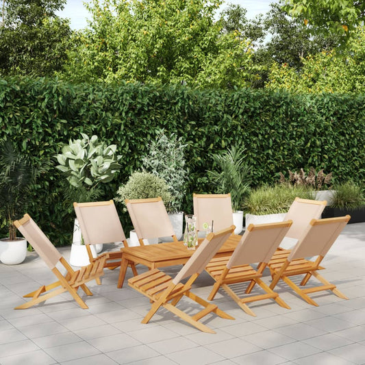 Chaises de jardin pliantes lot de 8 beige tissu et bois massif