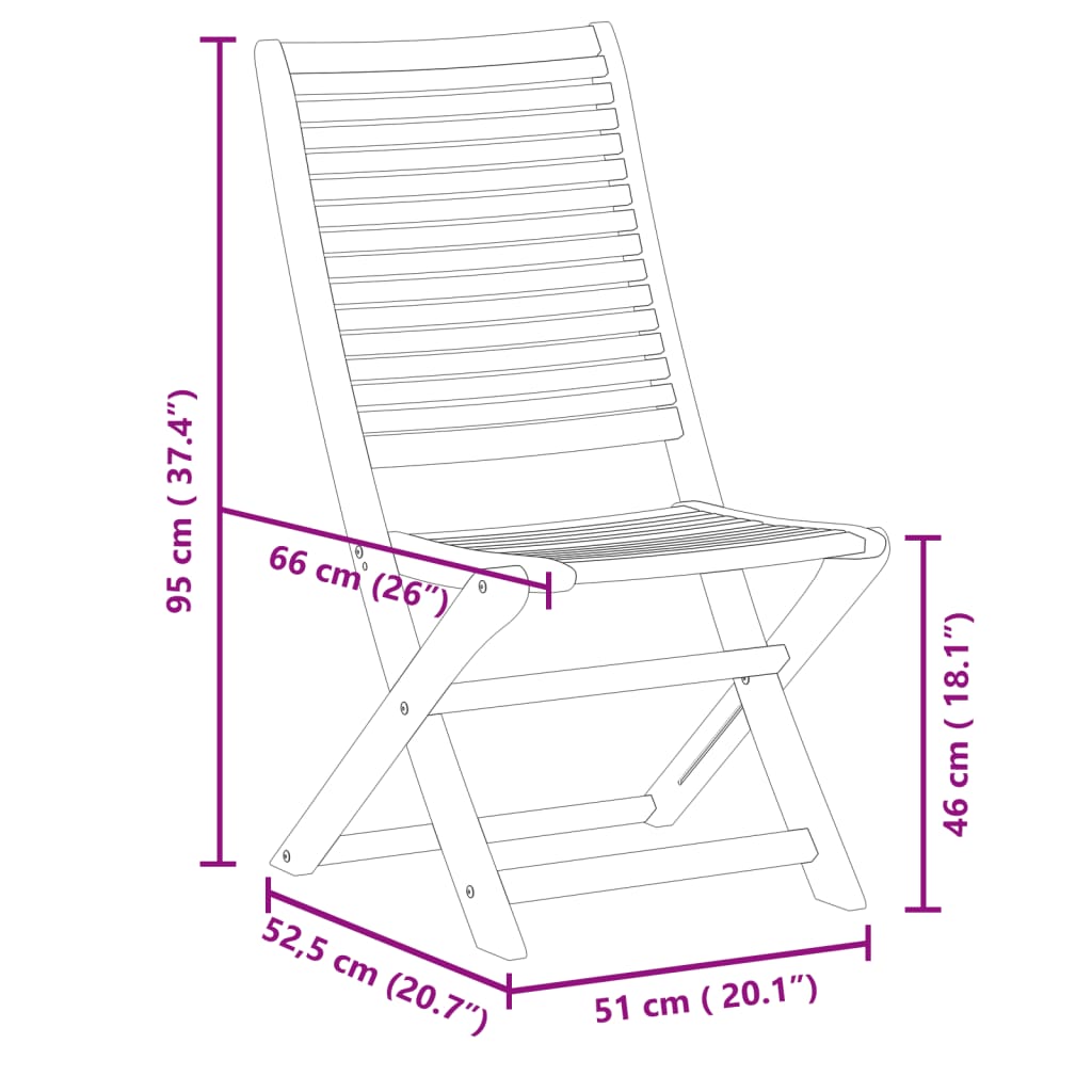 Chaises de jardin pliantes lot de 6 51x66x95 cm bois d'acacia