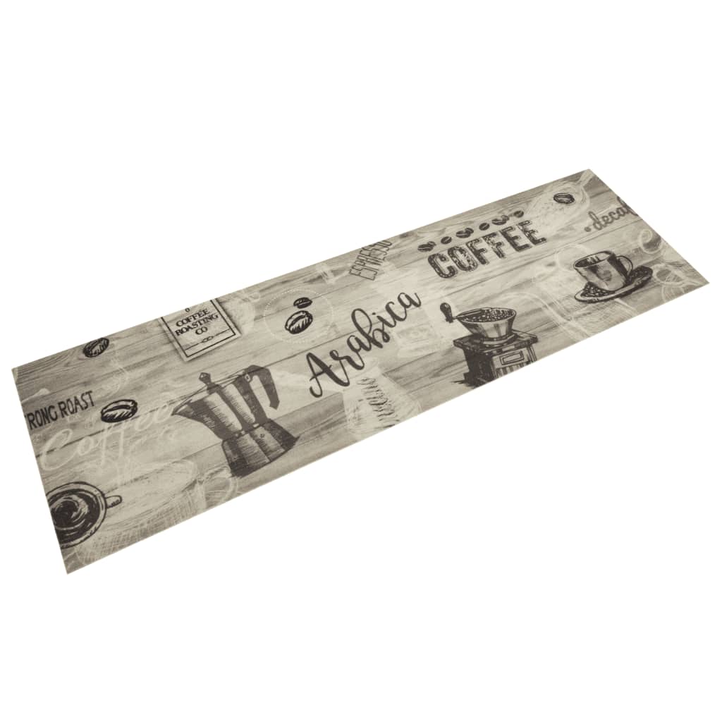 Tapis de cuisine lavable imprimé café gris 45x150 cm velours