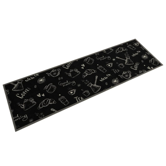 Tapis de cuisine lavable imprimé Morning noir 45x150 cm velours