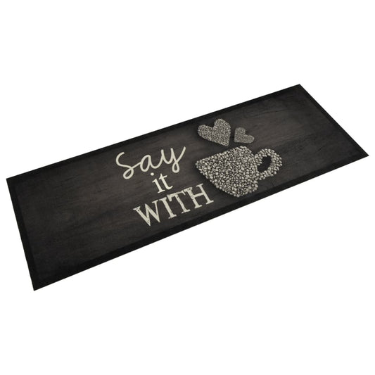 Tapis de cuisine lavable imprimé tasse noir 60x180 cm velours