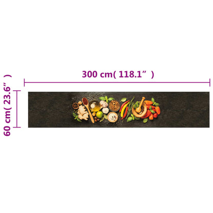 Tapis de cuisine lavable impression d'épices 60x300 cm velours