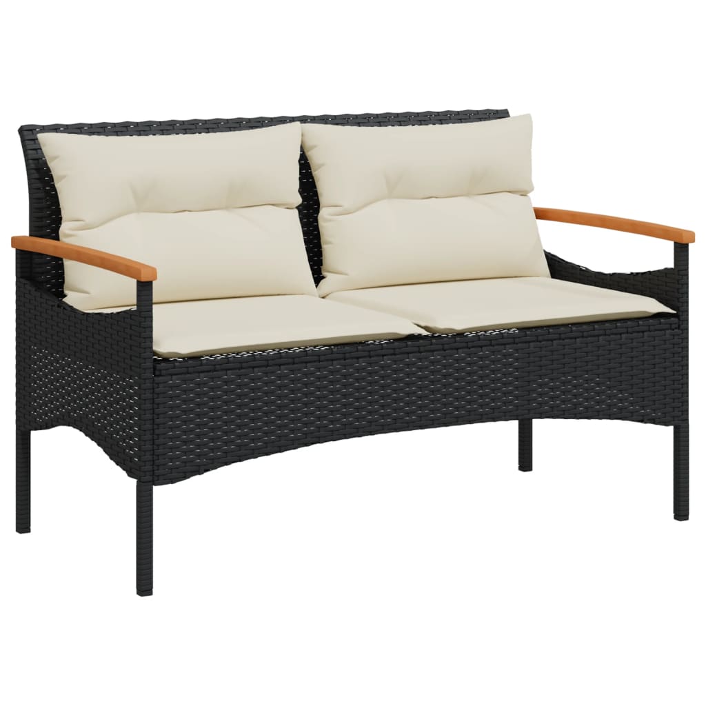 Banc de jardin avec coussins 116x62,5x74 cm noir résine tressée