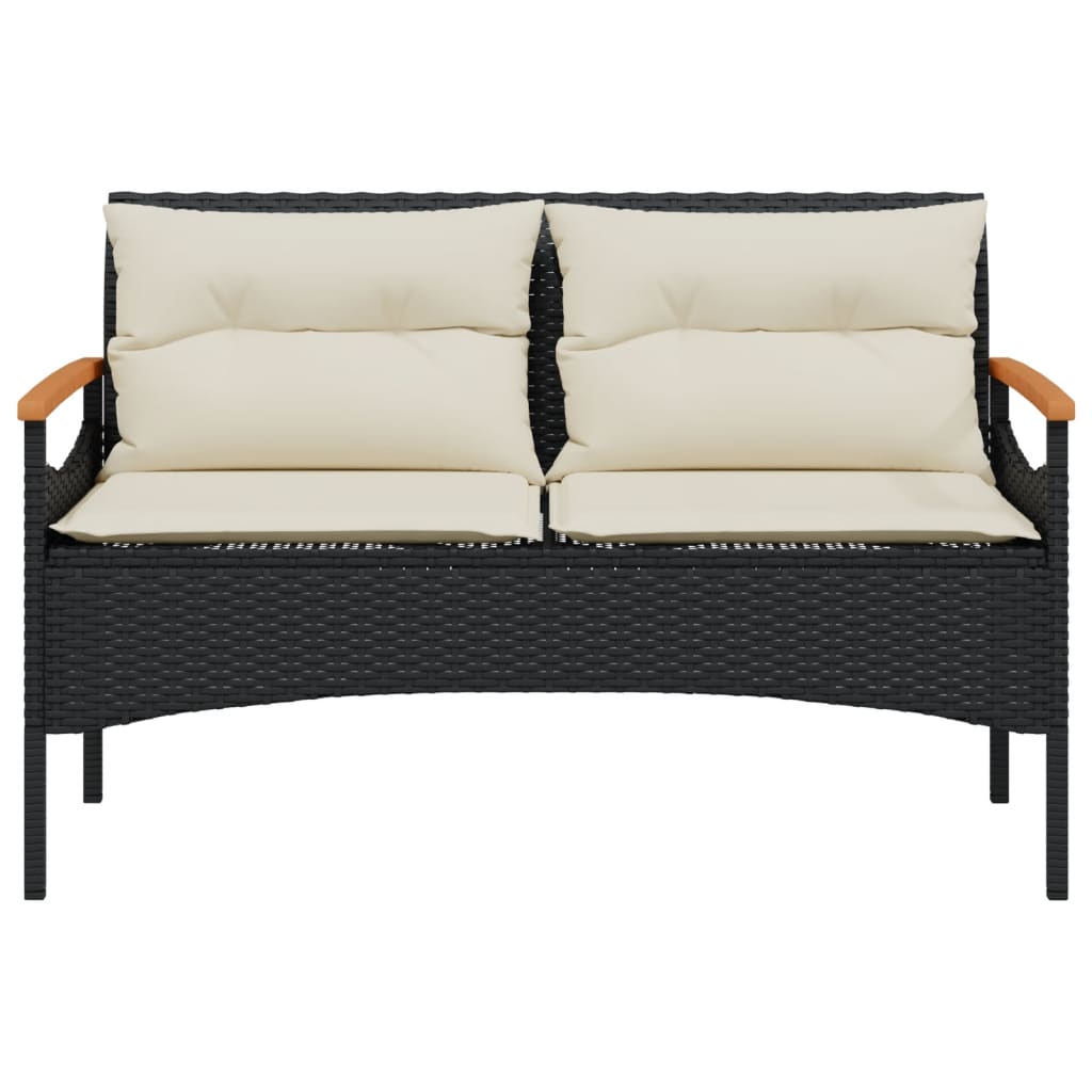 Banc de jardin avec coussins 116x62,5x74 cm noir résine tressée