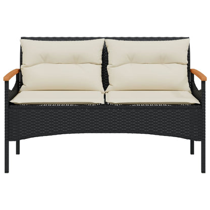 Banc de jardin avec coussins 116x62,5x74 cm noir résine tressée