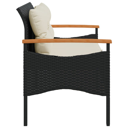 Banc de jardin avec coussins 116x62,5x74 cm noir résine tressée