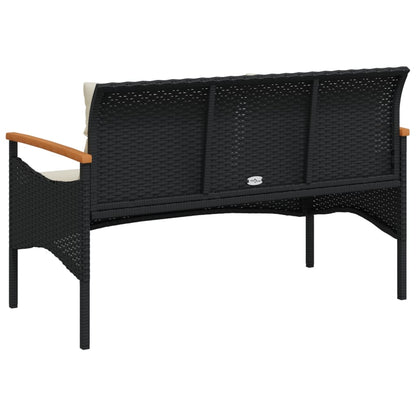 Banc de jardin avec coussins 116x62,5x74 cm noir résine tressée