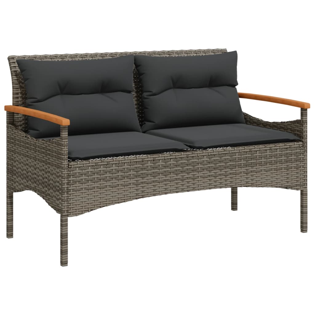 Banc de jardin avec coussins 116x62,5x74 cm gris résine tressée