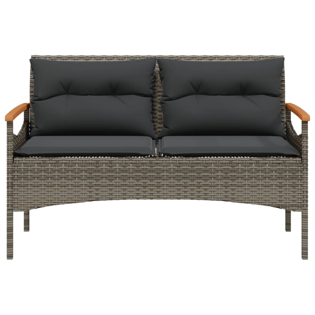 Banc de jardin avec coussins 116x62,5x74 cm gris résine tressée