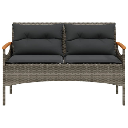 Banc de jardin avec coussins 116x62,5x74 cm gris résine tressée