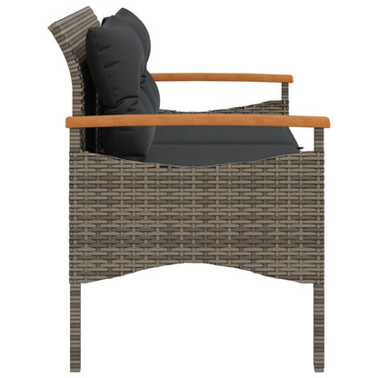 Banc de jardin avec coussins 116x62,5x74 cm gris résine tressée