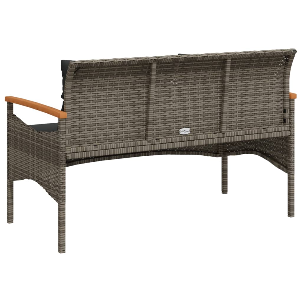 Banc de jardin avec coussins 116x62,5x74 cm gris résine tressée