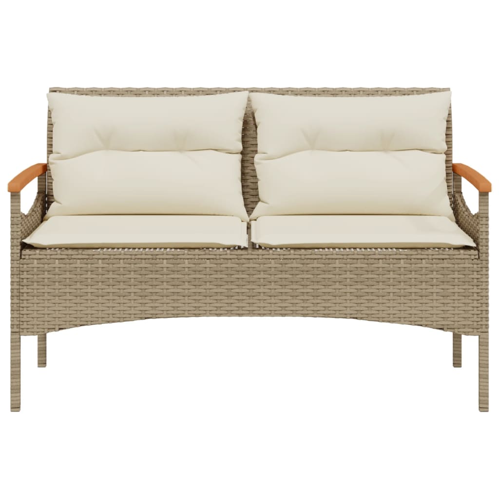 Banc de jardin avec coussins 116x62,5x74cm beige résine tressée