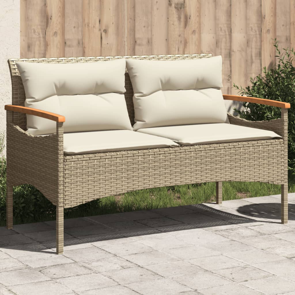 Banc de jardin avec coussins 116x62,5x74cm beige résine tressée