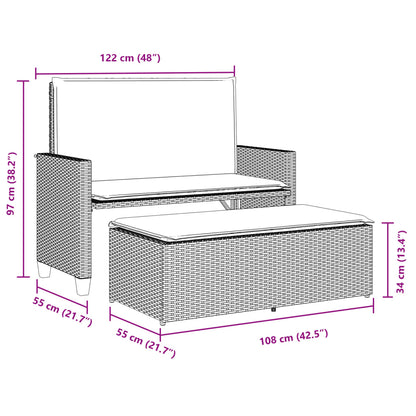 Banc de jardin avec coussins et repose-pied noir résine tressée