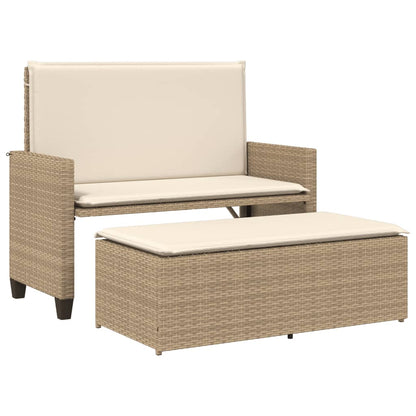 Banc de jardin et coussins et repose-pied beige résine tressée