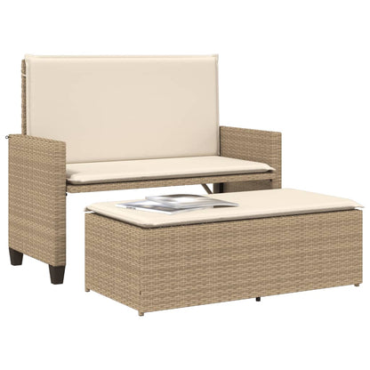 Banc de jardin et coussins et repose-pied beige résine tressée