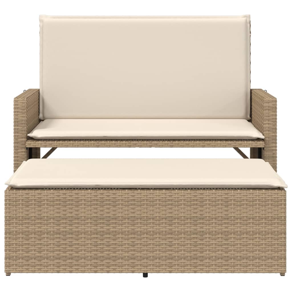 Banc de jardin et coussins et repose-pied beige résine tressée