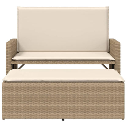 Banc de jardin et coussins et repose-pied beige résine tressée