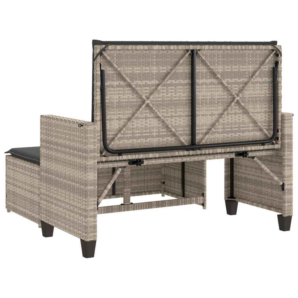 Banc de jardin et coussins et repose-pied gris clair poly rotin