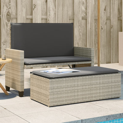 Banc de jardin et coussins et repose-pied gris clair poly rotin