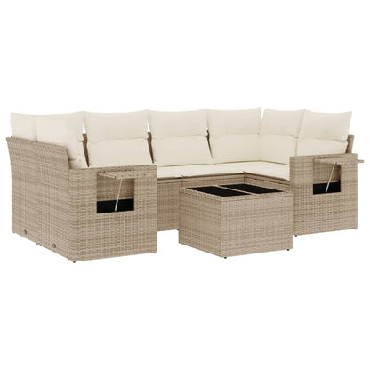 Salon de jardin avec coussins 7 pcs beige résine tressée