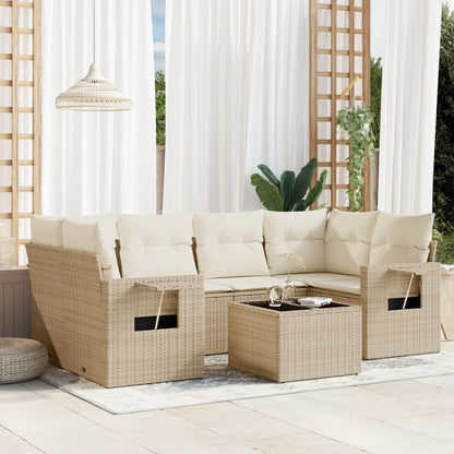 Salon de jardin avec coussins 7 pcs beige résine tressée