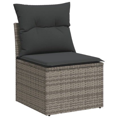 Salon de jardin avec coussins 7 pcs gris résine tressée