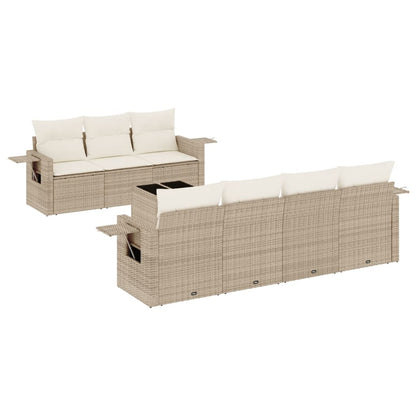 Salon de jardin avec coussins 8 pcs beige résine tressée