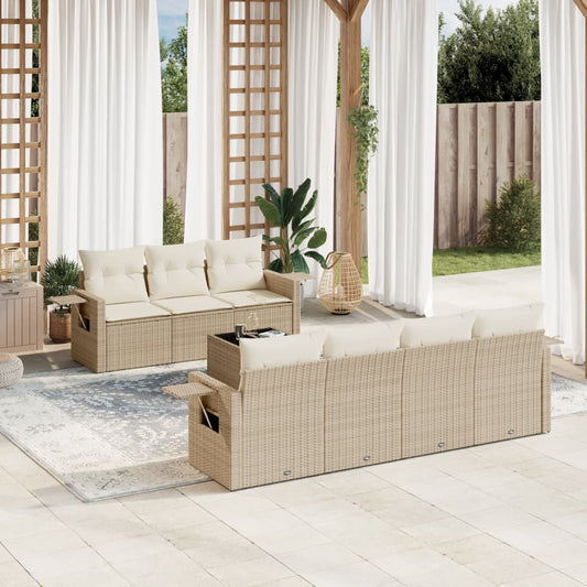 Salon de jardin avec coussins 8 pcs beige résine tressée