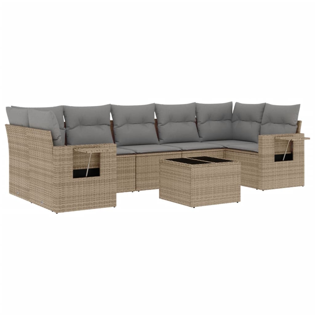 Salon de jardin avec coussins 8 pcs beige résine tressée