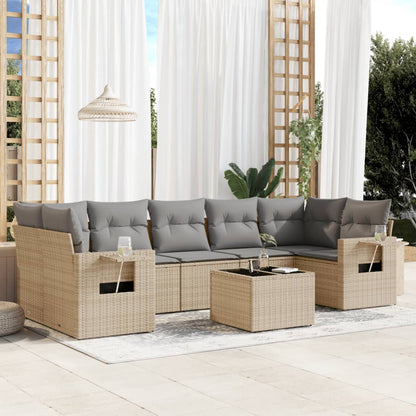 Salon de jardin avec coussins 8 pcs beige résine tressée