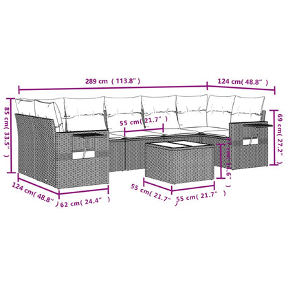 Salon de jardin 8 pcs avec coussins gris résine tressée