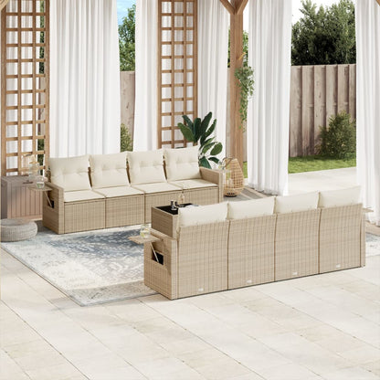 Salon de jardin avec coussins 9 pcs beige résine tressée