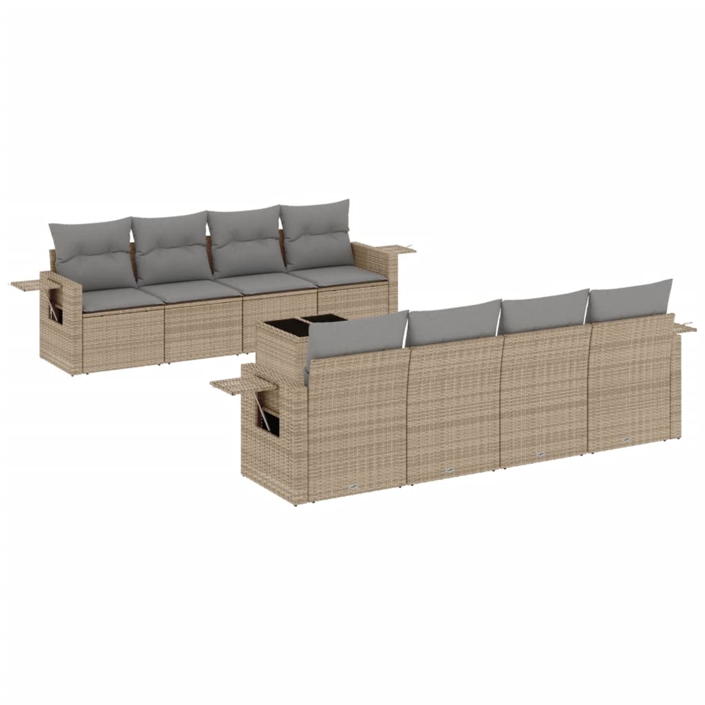 Salon de jardin avec coussins 9 pcs beige résine tressée